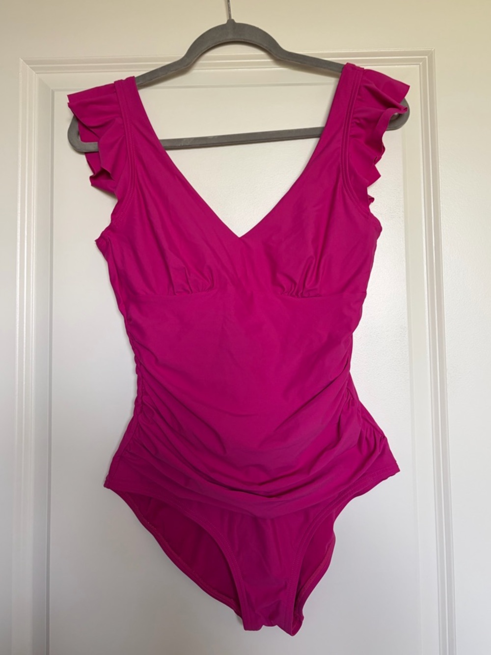 DKNY- Fuchsia Ruffle Sleeve One-Piece Swimsuit
